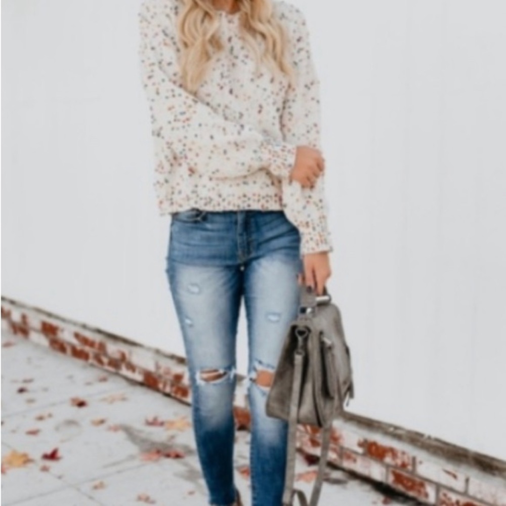 DEE ELLY Women’s Sweater Popcorn Funfetti Knit Distress Drop Shoulder Size Small - Picture 8 of 16